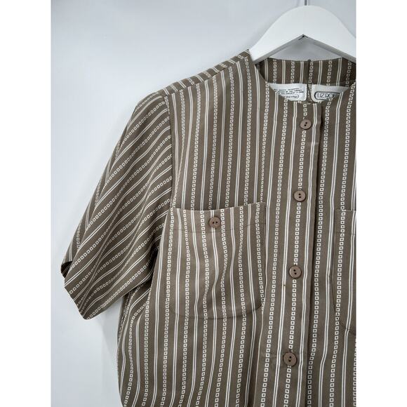 Vintage Liz Roberts Shirt Dress Womens Small Beige White Striped Ruffle Casual - Picture 7 of 16